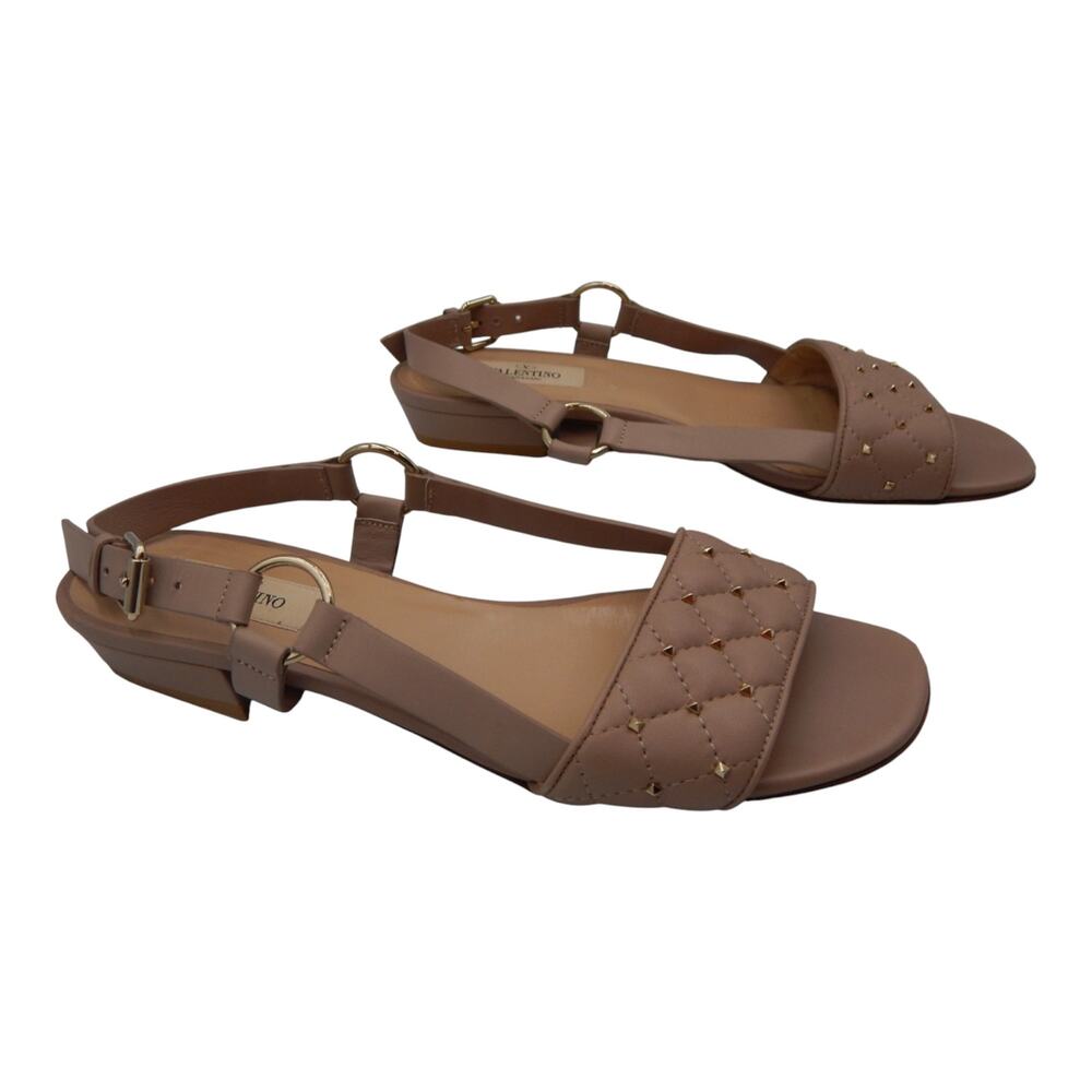 Valentino Garavani Rockstud Quilted Leather Low Heel Sandals Old Rose 36.5 / 6.5